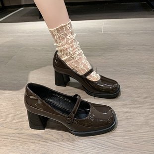 赫本风小皮鞋女2024年秋季玛丽珍高跟鞋设计感小众高级感单鞋