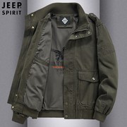 jeep吉普纯棉春秋款男士夹克，多口袋大码中年，美式复古工装军旅外套