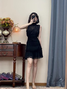 夏季连衣裙名媛1072雪纺气质，小黑裙黑色赫本法式小个子女风