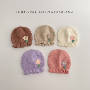 初生婴儿胎帽0一3一6个月秋冬季帽子女款婴保暖洋气宝宝针织无骨