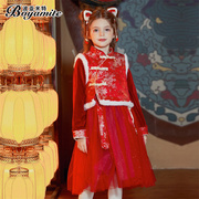 女童新年红色套装裙冬装2023儿童洋气连衣裙拜年服背心公主裙