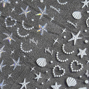 炫彩海星贝壳美甲贴纸tomoni浮雕背胶海洋珍珠串指甲贴纸美甲饰品