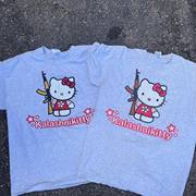 恶搞 HelloKitty 卡通 说唱 嘻哈 短袖T恤 纯棉 欧美 街头 ins