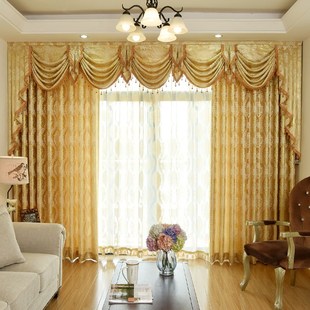 高档欧式窗帘窗幔双面提花布料客厅落地窗成品加高定制半遮光窗帘