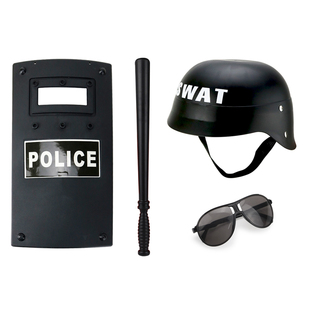 儿童小警察盾牌棍，玩具声光手雷头盔，玩具幼儿园演出道具模型
