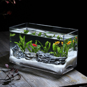 奇艺家居玻璃长方形孔雀鱼缸，斗鱼缸一次成型水族箱，小型一体缸加厚
