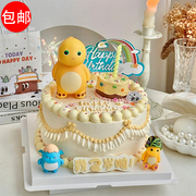 奶龙蛋糕装饰摆件网红胖胖可爱黄色小恐龙蘑菇花朵树插件儿童生日