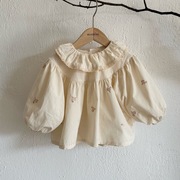 日本女童装婴儿花边领上衣宝宝，秋装洋气秋季衣服童娃娃衫早秋款韩