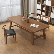 简约原木长条桌全实木客厅大长，书桌工作台家用p书法桌双人学习桌