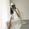 「micoos」自制复古蕾丝刺绣，中袖显瘦收腰温柔裙白色棉衬衫连衣裙