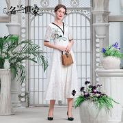 名兰世家原创设计手工刺绣春白色蕾丝连衣裙高端洋气网纱长裙