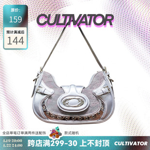 cultivator原创小众欧美千禧，辣妹雾粉色鳄，鱼纹单肩斜挎腋下包