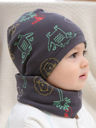 6一12月婴儿帽秋冬男宝子围脖两件套春秋薄款冬季宝宝纯棉婴幼儿