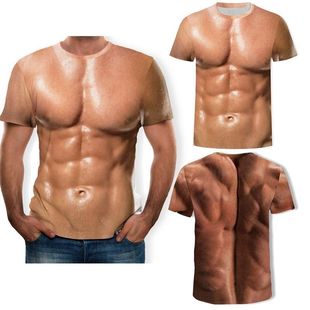 创意搞笑猛男肌肉奇葩衣服潮男短袖，t恤3d立体图案，个性假胸腹肌衫