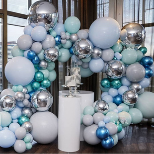 ins孔雀蓝气球链拱门儿童生日派对布置店铺开业节日装饰道具