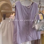 杭州四季青广州十三行高端女装上衣，法式香芋紫色无袖背心t恤夏季