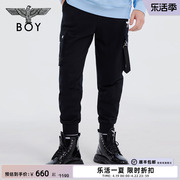 BOYLONDON秋冬情侣款工装裤棋盘格印花时尚潮牌针织长裤N15005