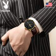 花花公子手表男款2022年学生潮流名品牌简约皮带男士手表