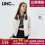 linc金羽杰2022秋冬简约立领，轻薄短款羽绒服女外套y22801132