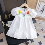 女童连衣裙夏季2024洋气时髦纯棉儿童白色夏装甜美小宝宝裙子