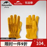naturehike挪客户外牛皮手套劳保，耐磨工作露营真皮，复古黄色手套