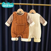 新生儿秋冬时尚套装男女宝宝，加绒背带裤两件套婴幼儿，连体裤打底衫