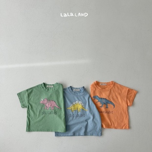 ins男女童短袖T恤2023宝宝夏季卡通趣味恐龙涂鸦半袖韩版上衣