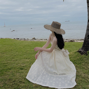 仙女裙子超仙森系夏季白色提花显瘦气质长裙蓬蓬度假吊带连衣裙