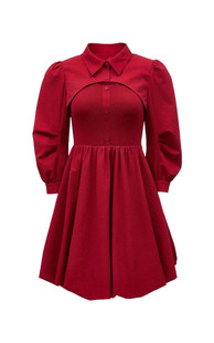 ERVEROR MODA2023秋季甜美优雅纹理面料罩衫背心两件套连衣裙
