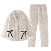 睡衣女冬季三层加厚夹棉珊瑚，绒法兰绒保暖甜美可爱秋冬开衫家居服