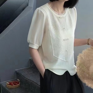 春季原版高品质针织衫女短袖，复古中国风，女人味上衣气质小衫众