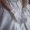 新娘婚纱手套伴娘礼服白色蝴蝶结结婚婚庆婚礼短款绸缎氨纶手套
