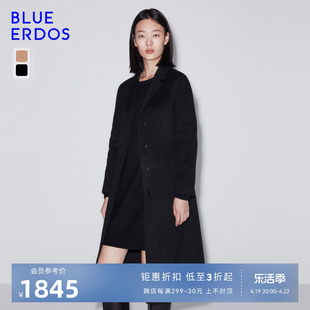 blueerdos秋冬舒适气质中长款黑色，简约毛呢外套，羊毛羊绒大衣女