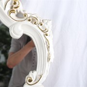 欧式镜框立体雕花复古理髲店，镜子美容美发镜白色发廊镜台壁挂