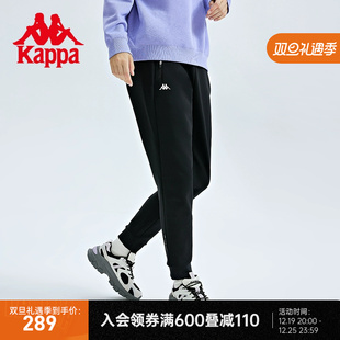 Kappa卡帕运动裤女秋针织长裤黑色休闲裤锥形小脚卫裤