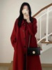 酒红色毛呢外套，女秋冬装韩系大尺码女装，宽松加厚呢子大衣