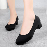 老北京布鞋工装鞋女士单鞋，黑色高跟上班工作鞋，软底久站不累脚