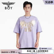 BOYLONDON夏季情侣款烫金老鹰紫色朋克休闲潮流时尚T恤N01036