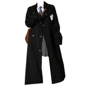 90－200斤黑色学院风风衣双排扣方领外套小个子中长款上衣