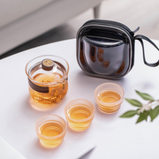 玻璃户外茶具小套便捷式随身包露营旅行茶具套装功夫茶杯喝茶装备
