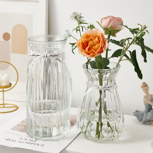 ins风简约透明玻璃花瓶水养，鲜花玫瑰富贵竹仿真插花摆件居家装饰