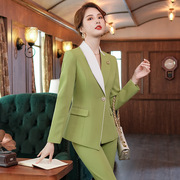 绿色西装女外套2023春装，洋气小香风时尚气质，西服套装两件套潮