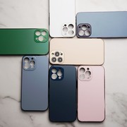 纯色适用苹果14ProMax手机壳暗紫色iPhone13远峰蓝磨砂12Pro土豪金11粉色电镀全包边防指纹简约钢化玻璃保护