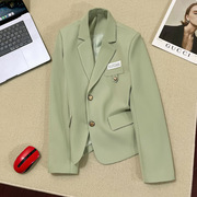 香港绿色小个子西装外套女年春秋高级感短款百搭气质小西服潮