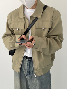 SF/秋春新韩版时髦潮气质复古飞机服夹克男士宽松版垫肩翻领外套