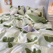 北欧风郁金香床上四件套，1.5米1.8m氛围感绿色，床单宿舍被套三件套4