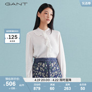 gant甘特春夏女士复古荷叶，边优雅立领长袖衬衫4320186