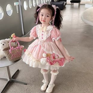 女童洛丽塔粉色蓬蓬公主裙短袖周岁女宝宝礼服洋装宫廷风连衣裙