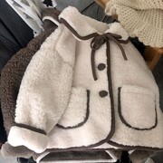女童冬装外套羊羔毛兔绒翻领毛毛衣(毛，毛衣)2022冬儿童可爱洋气加厚棉衣潮