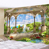 欧式度假风景窗户超大背景布墙壁装饰挂毯床头卧室植物壁画挂